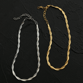 Twisted Flat Choker Twisted Cuban Chain Necklace Gold and Silver